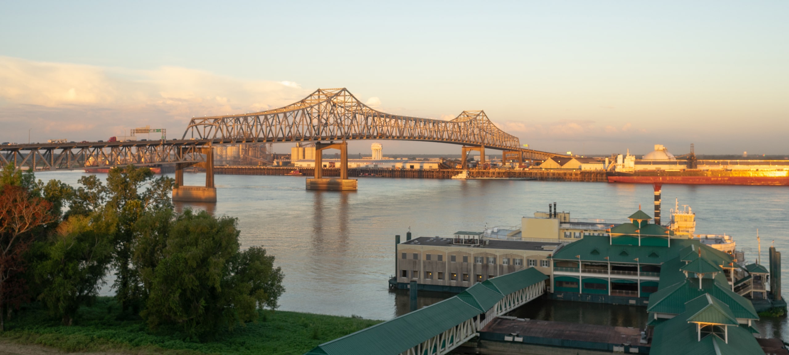 Sunset view of the Horace Wilkinson Bridge in West Baton Rouge, Louisiana